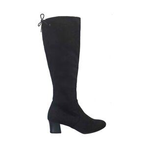 NEW bussola Women Brigitte Microtec Suede Black Below The Knee Heel Dress Boot